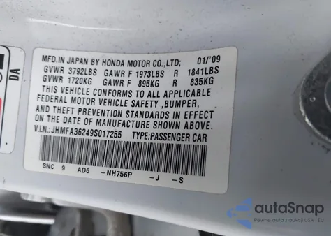 2009 Honda Civic Hybrid из США, поврежденный, VIN JHMFA36249S017255